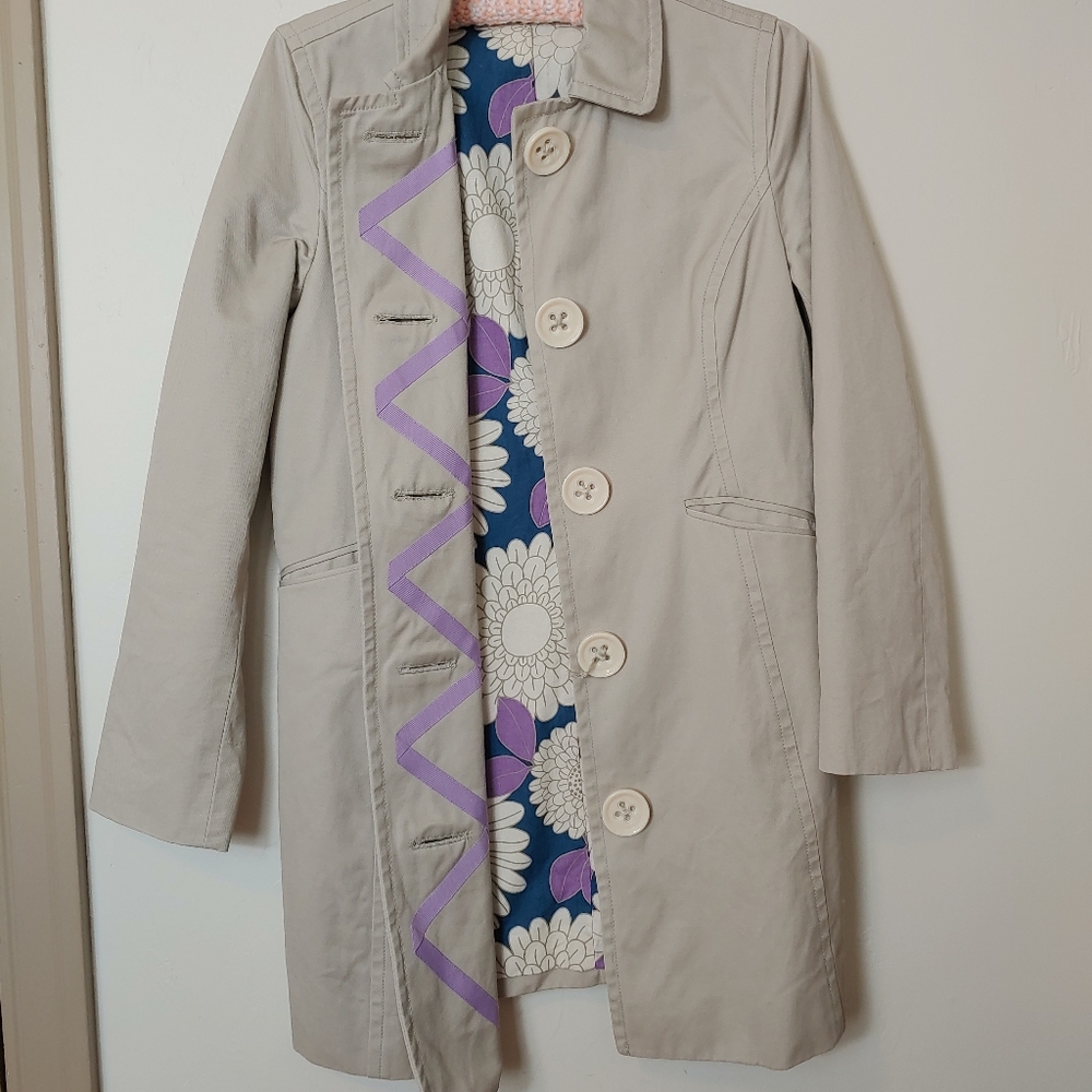 Boden Floral Lined Big Button Short Trench Coat